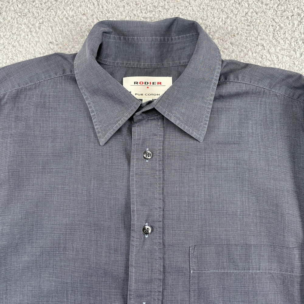 Rodier Button Down Shirt Mens M Gray Pur Coton Long Sleeve Micro Grid Classic